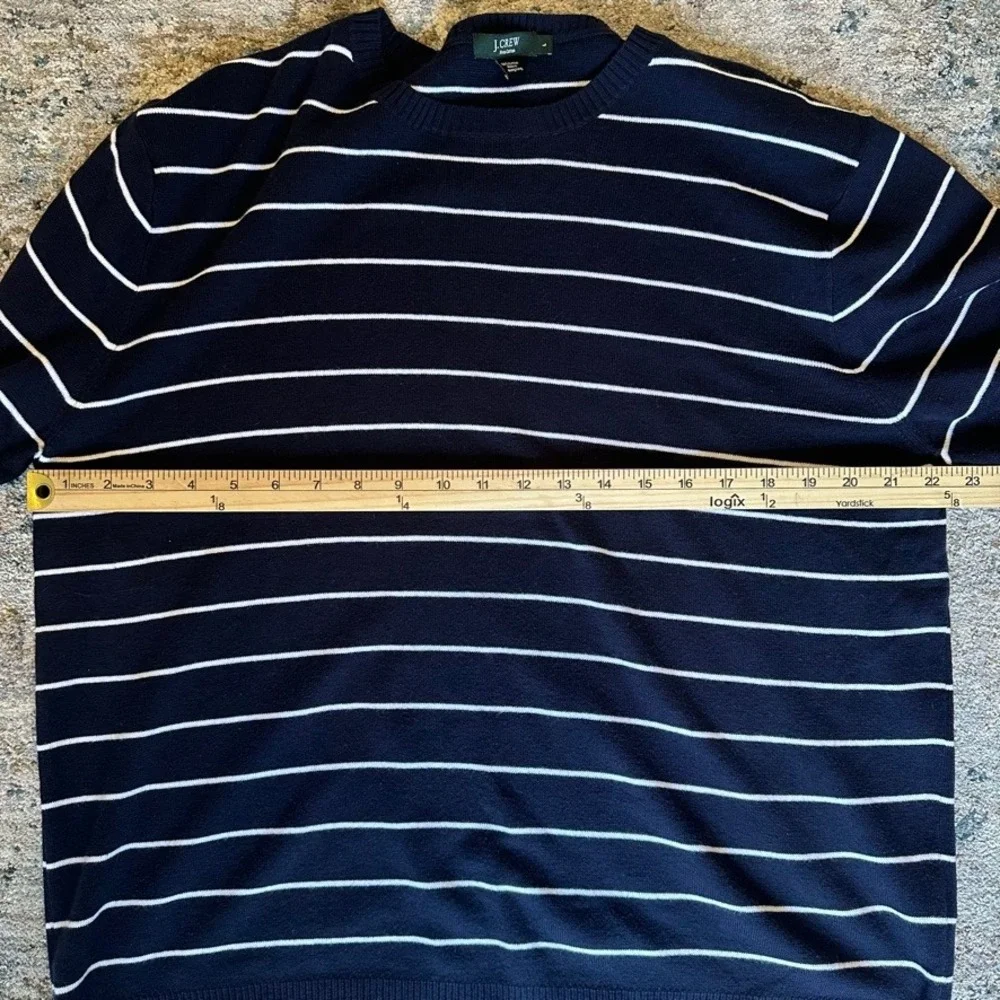 J.Crew Pima Cotton Striped Crewneck Sweater Mens L Navy White Nautical Mariner